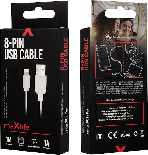Maxlife USB to Lightning Cable Λευκό 1m (MXUC-04W)