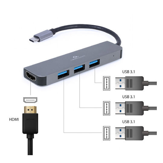 Cablexpert USB-C Docking Station με HDMI 4K Γκρι (A-CM-COMBO2-01)