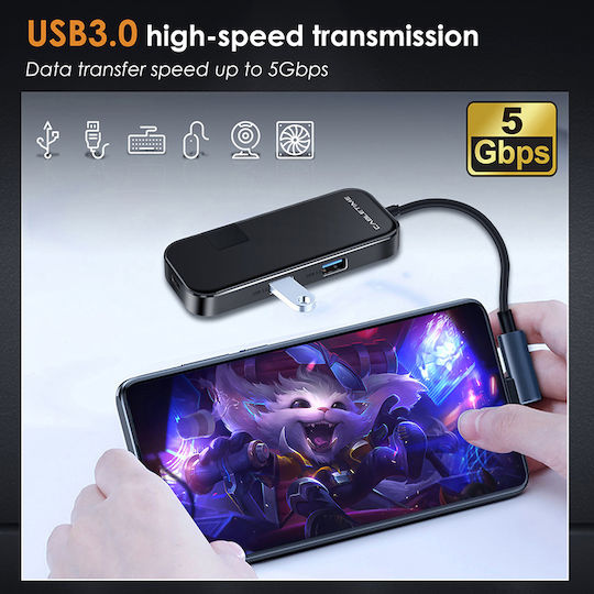Cabletime USB-C Docking Station mit HDMI 4K PD Ethernet Schwarz (CT-CMHD61G)