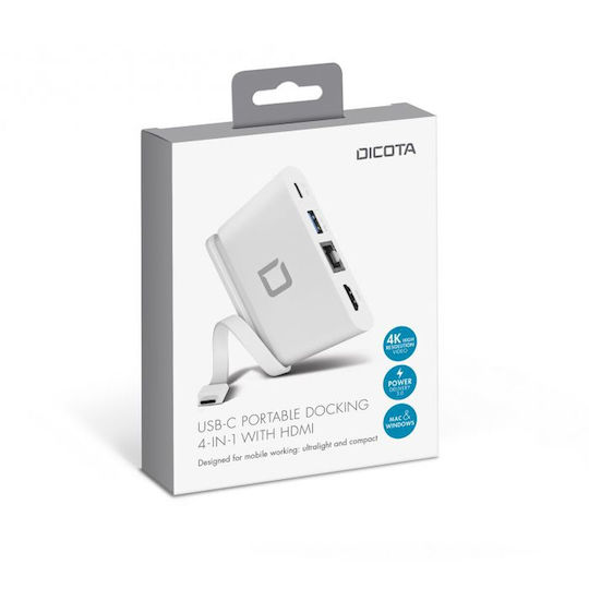 Dicota USB-C Докинг станция с HDMI 4K PD Етърнет Бял (D31730)