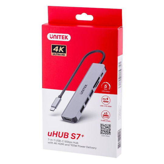 Unitek S7+ USB-C Docking Station mit HDMI 4K PD Gray