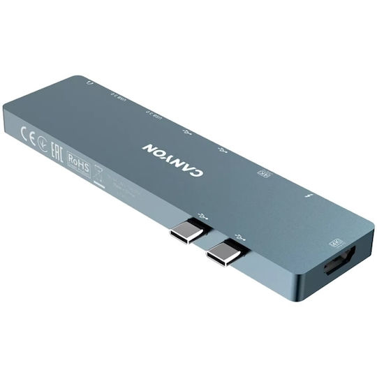 Canyon Docking Station with Dual USB-C HDMI 4K PD and Screen Connections for 2 Monitors Grey