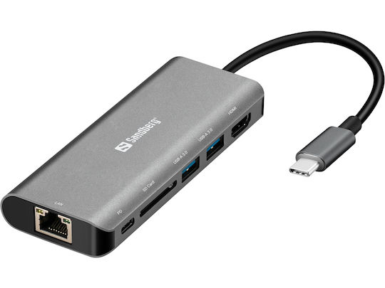 Sandberg USB-C Docking Station mit HDMI 4K PD Ethernet Silber (136-18)