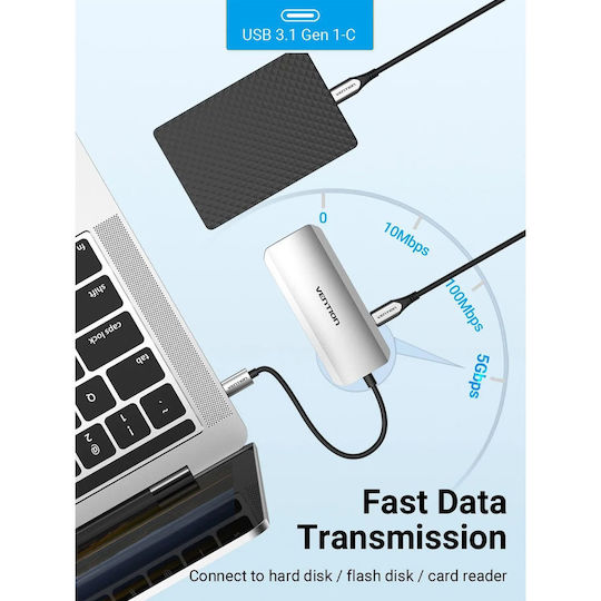 Vention TODHB USB-C Docking Station with HDMI 4K PD and Support for 2 Monitors Gray