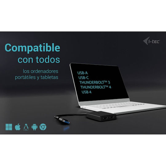 i-tec USB-A / USB-C Docking Station με HDMI 4K και σύνδεση 2 Οθονών Μαύρο (CADUAL4KHDMI)