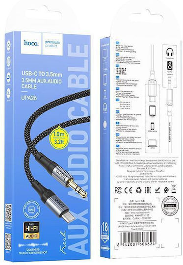 Hoco UPA26 Braided USB 2.0 Cable USB-C male - 3.5mm Black 1m