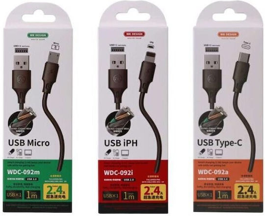 WK WDC-092 Cablu USB 2.0 USB-C Masculin - USB-A Negru 1m
