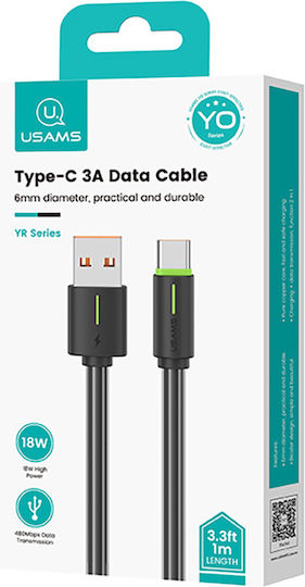 Usams USB 2.0 Cable USB-C male - USB-C 18W Μαύρο 1m SJ732USB01