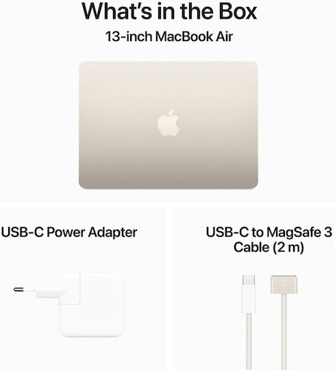 Apple MacBook Air 13" (2024) 13.6" Retina Display (M3-8-Core/16GB/256GB SSD) Starlight (GR Keyboard)