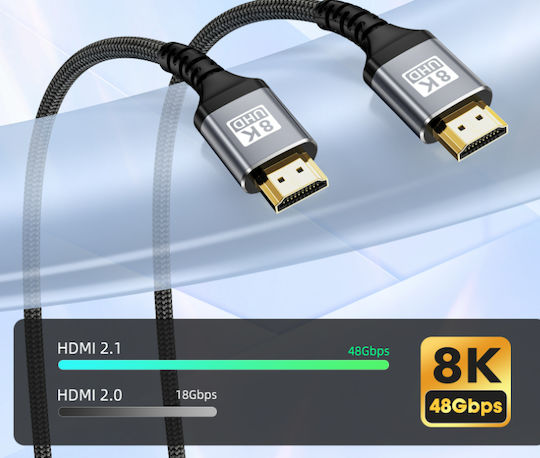 Naxius HDMI 2.1 Ultra High Speed 48Gbps 4K 120Hz HDR VRR Cable HDMI Male - HDMI Male 2m Black