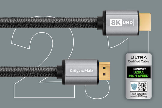 Kruger & Matz HDMI 2.1 Ultra High Speed 48Gbps 4K 120Hz HDR VRR Cable HDMI Male - HDMI Male 0.9m Black