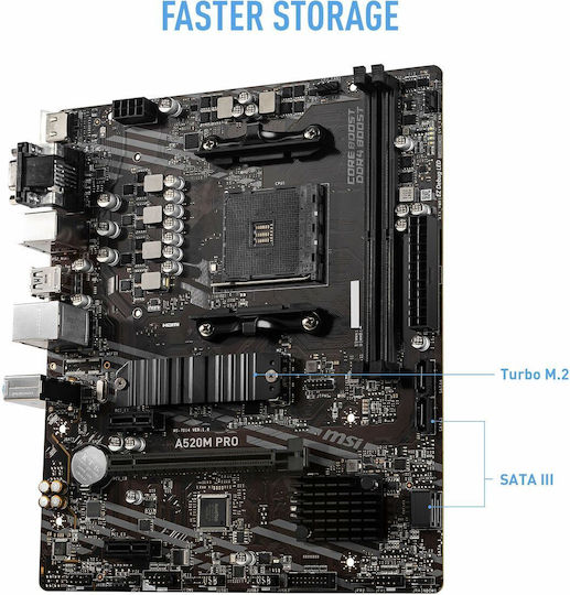 MSI A520M Pro Motherboard Micro ATX με AMD AM4 Socket 7D14-005R
