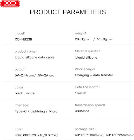 XO NB238 Regulär USB 2.0 auf Micro-USB-Kabel Schwarz 1m (16.005.0358) 1Stück