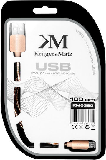 Kruger & Matz Edelstahl USB 2.0 auf Micro-USB-Kabel Rosa 1m (KM0360) 1Stück