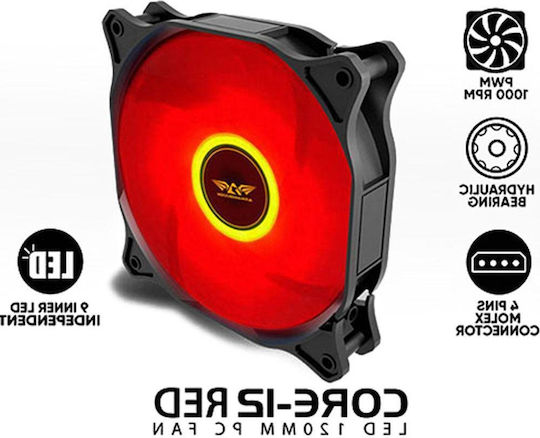 Armaggeddon CORE12-R Корпусен вентилатор 120мм с Червено осветление и връзка 4-пинов молекс 1бр Черен