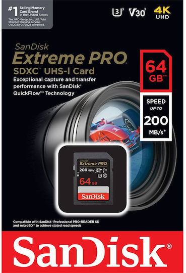 Sandisk Extreme PRO SDXC 128GB Class 10 U3 V30 UHS-I
