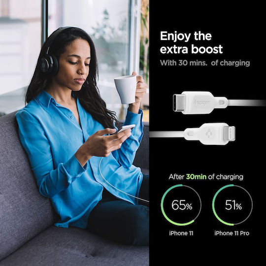 Spigen Durasync Regular la Cablu Lightning 30W Alb 1m (000CA26356)