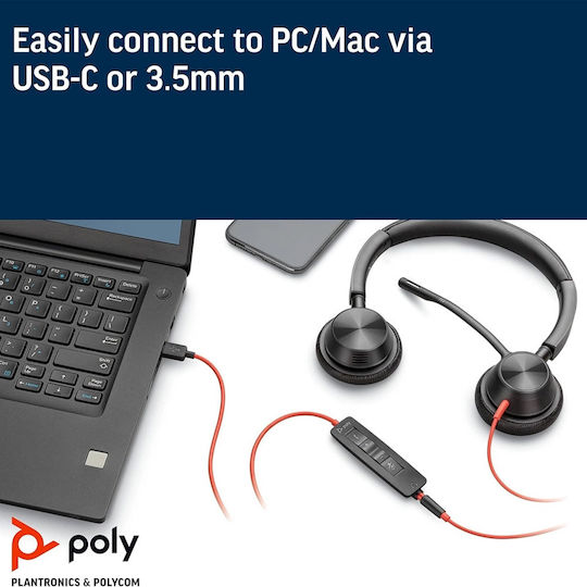 Poly Blackwire 3325 On Ear Multimedia Ακουστικά με μικρόφωνο και σύνδεση 3.5mm Jack / USB-A