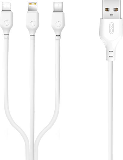 XO NB103 3in1 Regular USB to Lightning / Type-C / micro USB 1m 2.1A Cable White (80-0307-010)