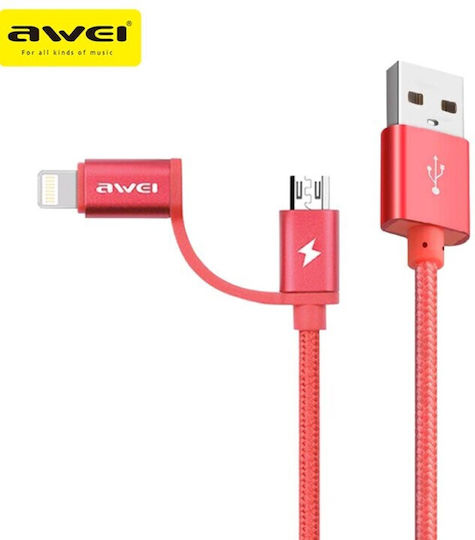 Awei CL-930C Braided USB to Lightning / micro USB Cable Κόκκινο 0.2m
