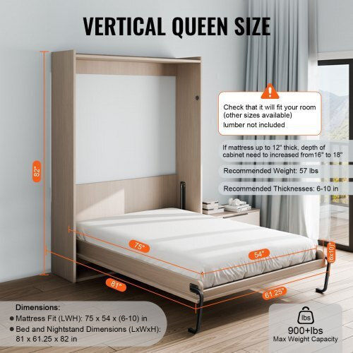 Vevor Κιτ Κρεβατιού Murphy Πλήρους Μεγέθους Κάθετο Deluxe Diy Συσκευή Τοίχου Αναδιπλούμενου Κρεβατιού Mfczdjgqdgzfj51x8v0
