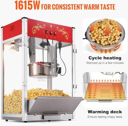 Vevor Commercial Popcorn Machine 1615W 56.6x39.2x86.2cm