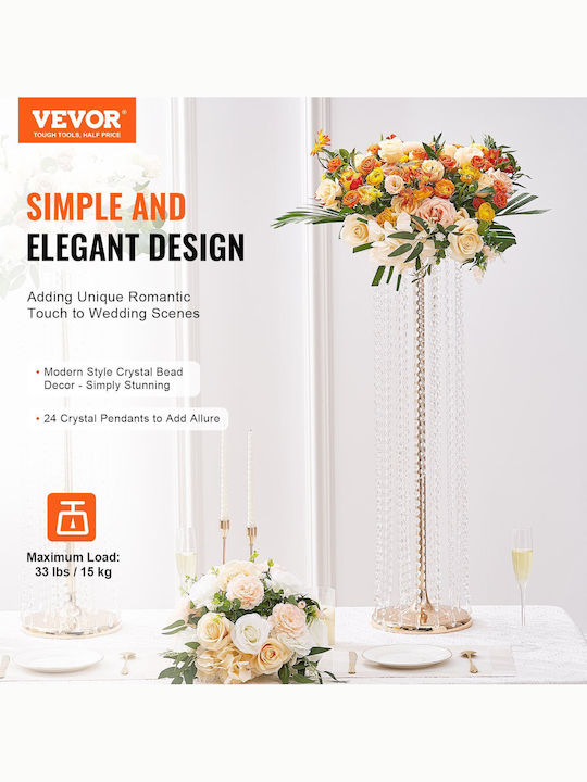 Vevor 4pcs 35.43 Inch 90cm Tall Crystal Wedding Stand Flowers Luxurious Centerpieces Flower Crystal Gold Vase Metal Ideal Ceremony Wedding Party T-stage Dinner Event Hotel Home Decoration