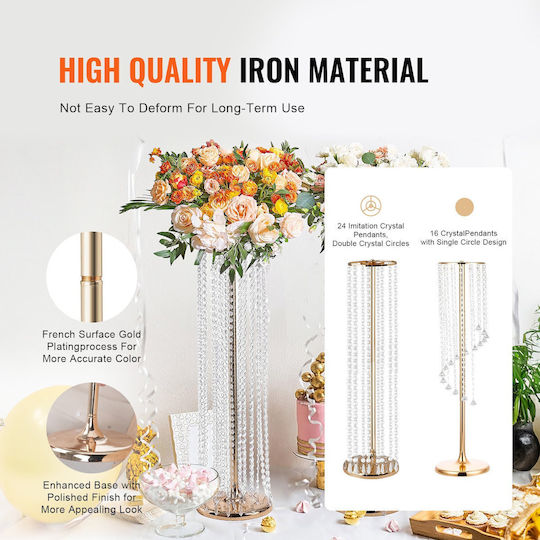 Vevor 4 bucăți suport de flori de nuntă din cristal de 90 cm înălțime, piese centrale luxoase, vază de cristal aurie metalică, ideală pentru ceremonie, petrecere de nuntă, eveniment de cină pe scena T, hotel, decor acasă