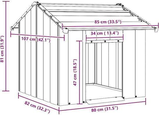 vidaXL Къщичка за Куче Металик За Външно Ползване Сив 85x107x81см