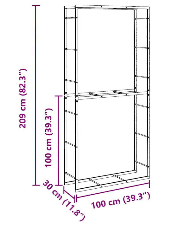 vidaXL Ξύλινο Ράφι Αποθήκευσης Ξύλων 100x30x209cm Μαύρο