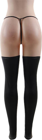 CyprusLoveShop Wet Look Thigh High Stocking Κάλτσες Μαύρες