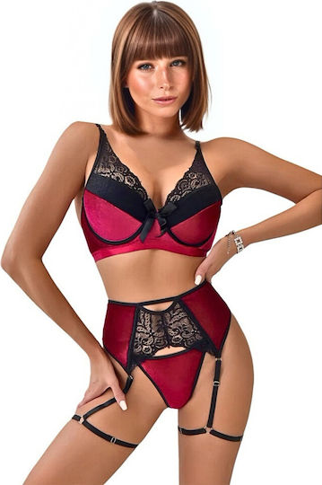 La Lolita Amsterdam Sexy Σετ Εσωρούχων με Δαντέλα & Ζαρτιέρες Μπορντό