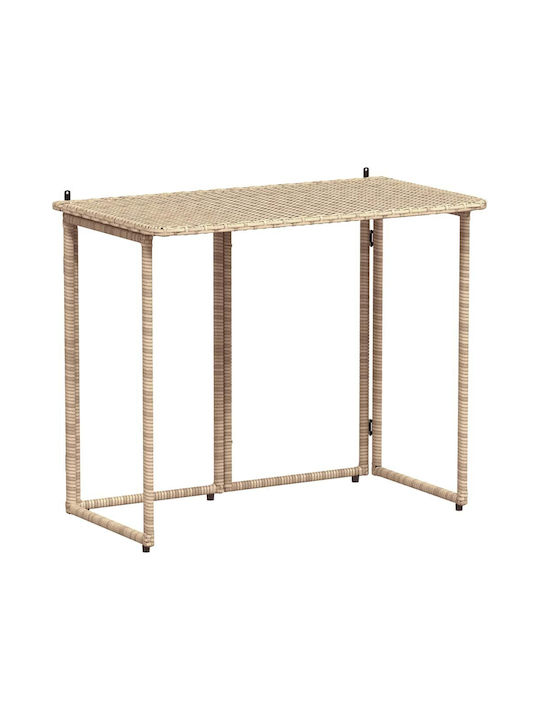 Outdoor Dinner Foldable Rattan Table Beige 90x51x75cm