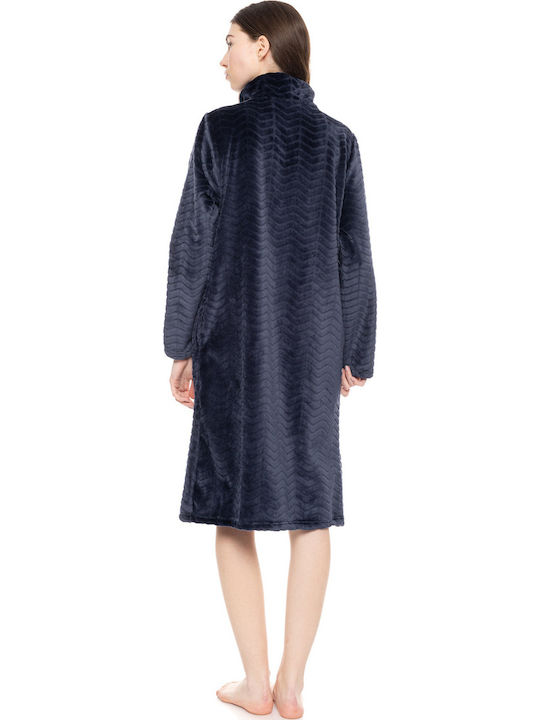 Pink Label Winter Damen Vlies Robe Yacht Blue