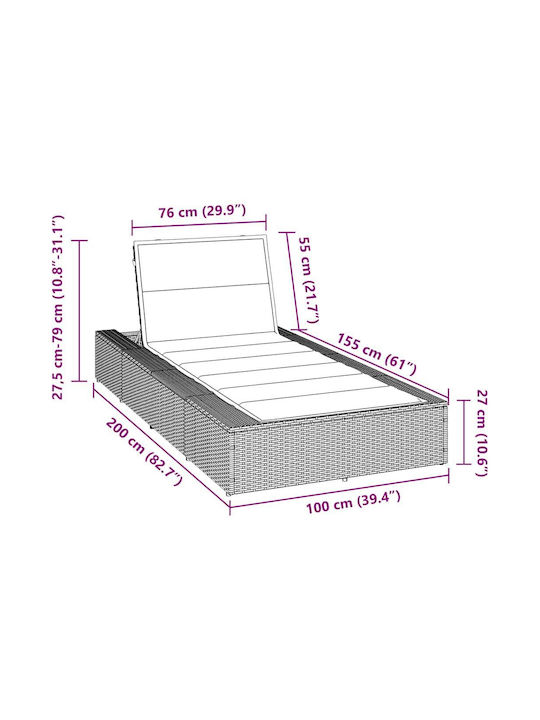 Liegestuhl Rattan mit Kissen Braun 210x100x28cm.