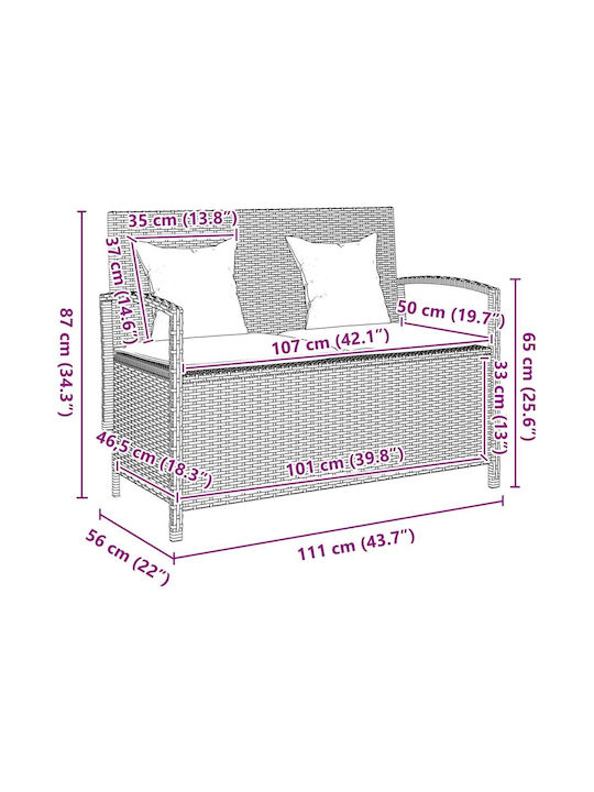 Bench Outdoor Rattan with Chest and Pillows