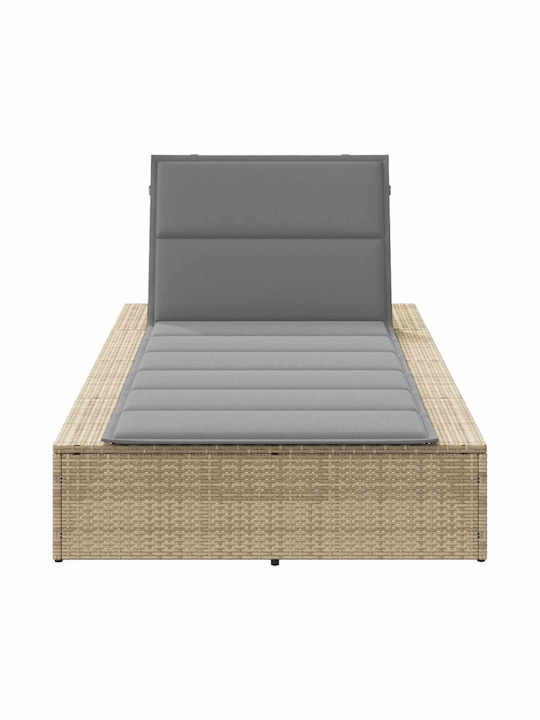 Șezlong Rattan cu Pernă Bej 210x100x28cm