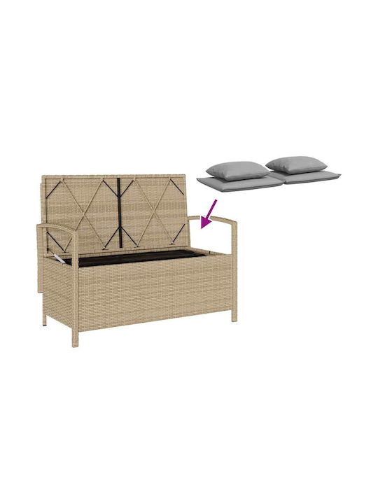 Bench Outdoor Rattan with Chest and Pillows