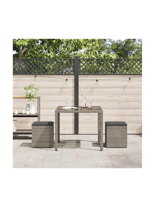 Garden Stool Cube Outdoor Rattan with Grey Cushion 2 Pieces 40x40x43cm