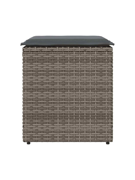 Garden Stool Cube Outdoor Rattan with Grey Cushion 2 Pieces 40x40x43cm