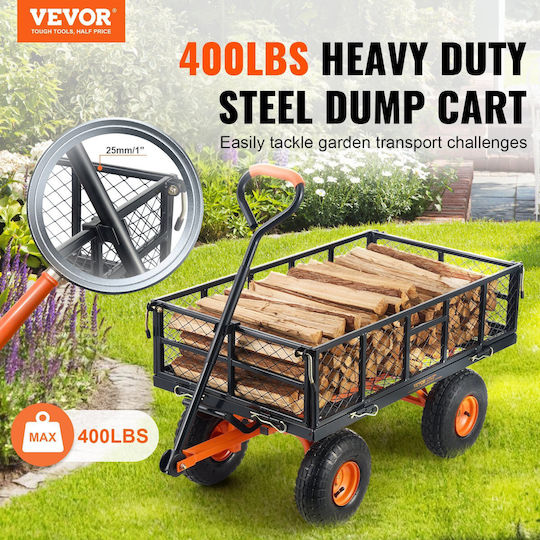 Dump Cart Garden Cart Log Transport Metallic Four-wheel with Maximum Load Weight 181kg 25.5x25.5cm.