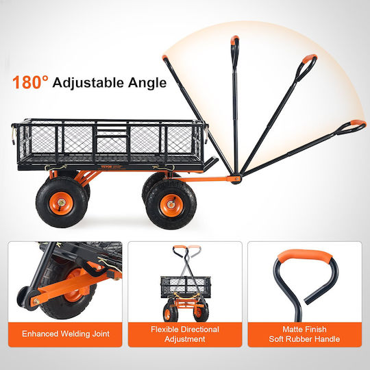Dump Cart Garden Cart Log Transport Metallic Four-wheel with Maximum Load Weight 181kg 25.5x25.5cm.