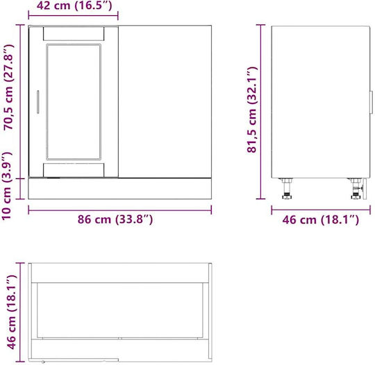 Eckschrank Boden Black 86x46x81.5Stück