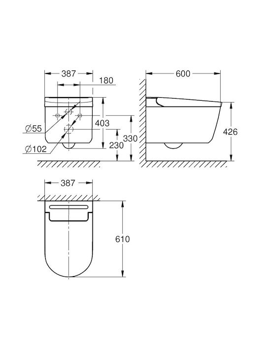 Grohe Sensia Монтирана на стена тоалетна с Капак Софт Клоуз Бяла