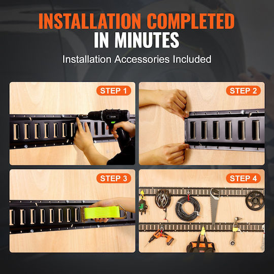 Vevor E Track Tie-down Rail Kit 18pcs 5' E-tracks Set Περιλαμβάνει 4 Χαλύβδινες Ράγες & 8 Άγκυρες O-ring & 4 Tie-off D-ring & 2 Ιμάντες Καστάνιας Αξεσουάρ Ασφάλισης Μοτοσικλέτες Cargo 2000 Lbs