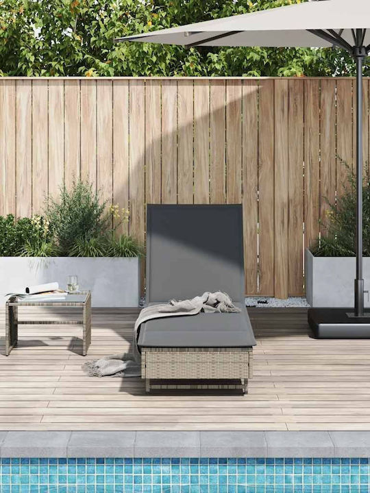 Ξαπλώστρα Rattan με Μαξιλάρι & Ρόδες Γκρι 200x55x25.5εκ.