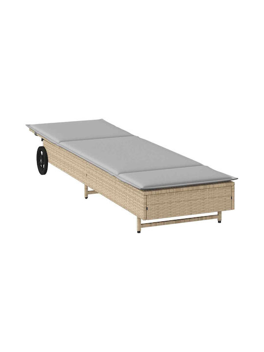 Ξαπλώστρα Rattan με Μαξιλάρι & Ρόδες Γκρι 200x55x25.5εκ.