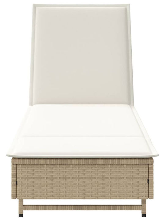 Ξαπλώστρα Rattan με Μαξιλάρι & Ρόδες Μπεζ 200x55x25.5εκ.