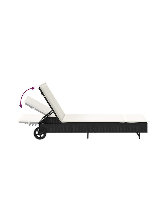 Liegestuhl Rattan mit Kissen & Rädern Schwarz 200x55x25.5cm.