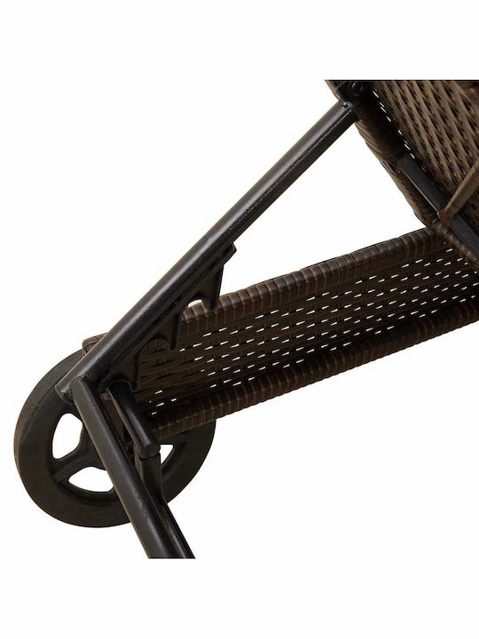 Deckchair Rattan with Cushion & Wheels Brown 200x55x25.5cm.